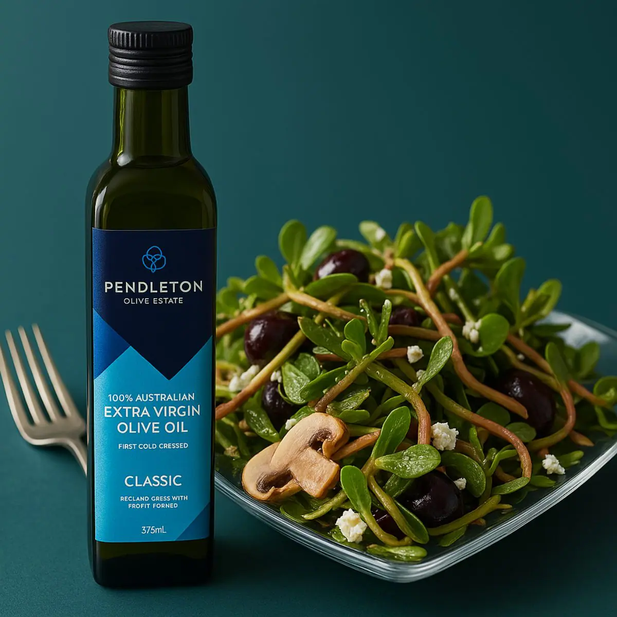 salad rau sam và dầu ô liu siêu nguyên chất